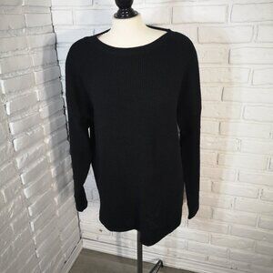 Kersh Ladies Size XXL Black Waffle Knit Merino Wool Blend Round Neck Sweater